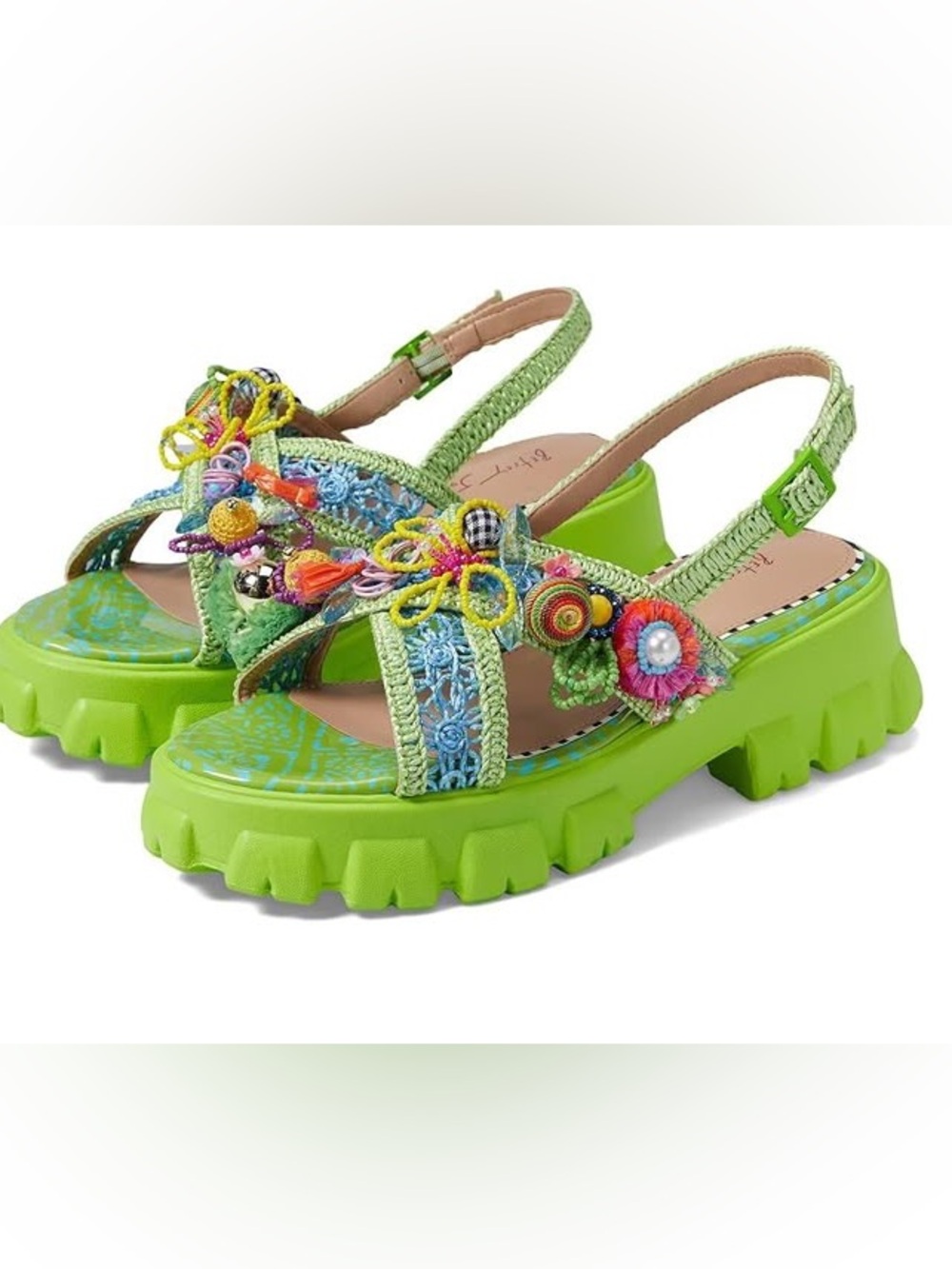 Betsey Johnson Neon Green Embellished Platform Sandals Size 6.5